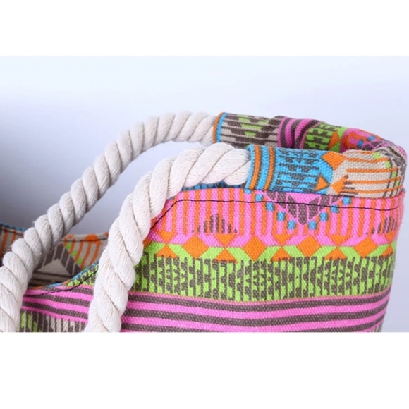 Casual Summer Beach Women Bag Lunch bag High Quality Canvas Striped - Picture 3 of 11